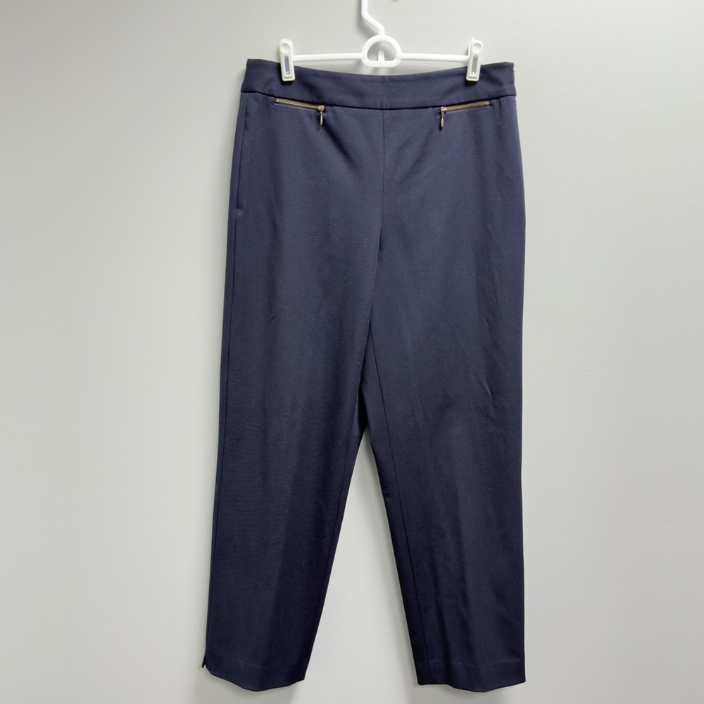 Talbots Petites Navy Stretch Ankle Pants Size 12P | Zip Pockets | Classic Career